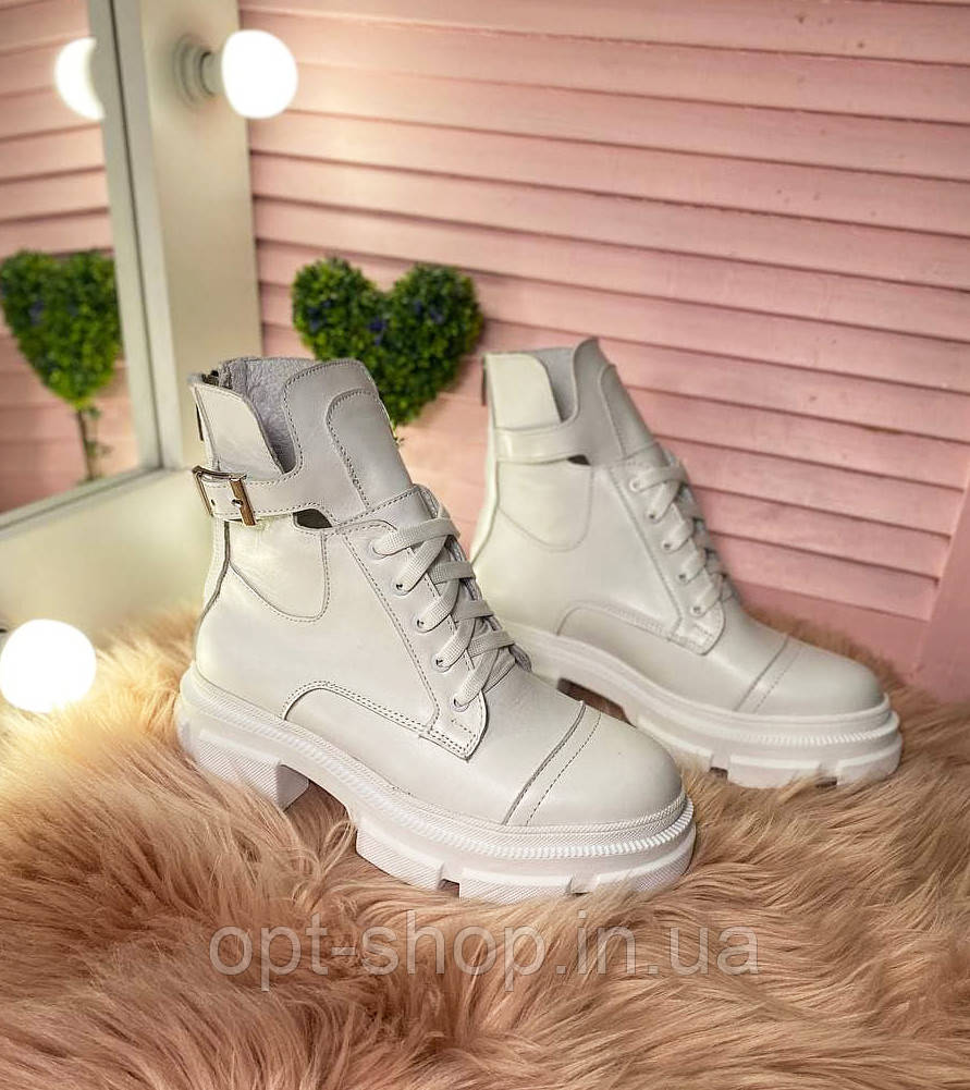 Черевики жіночі демісезонні берці білі бежеві осінні шкіряні,черевики жіночі демісезонні, фото 1