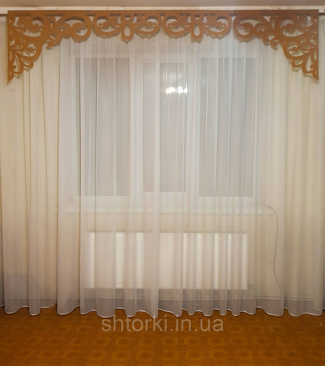 Ажурний жорсткий ламбрекен 2м, пісочний м025