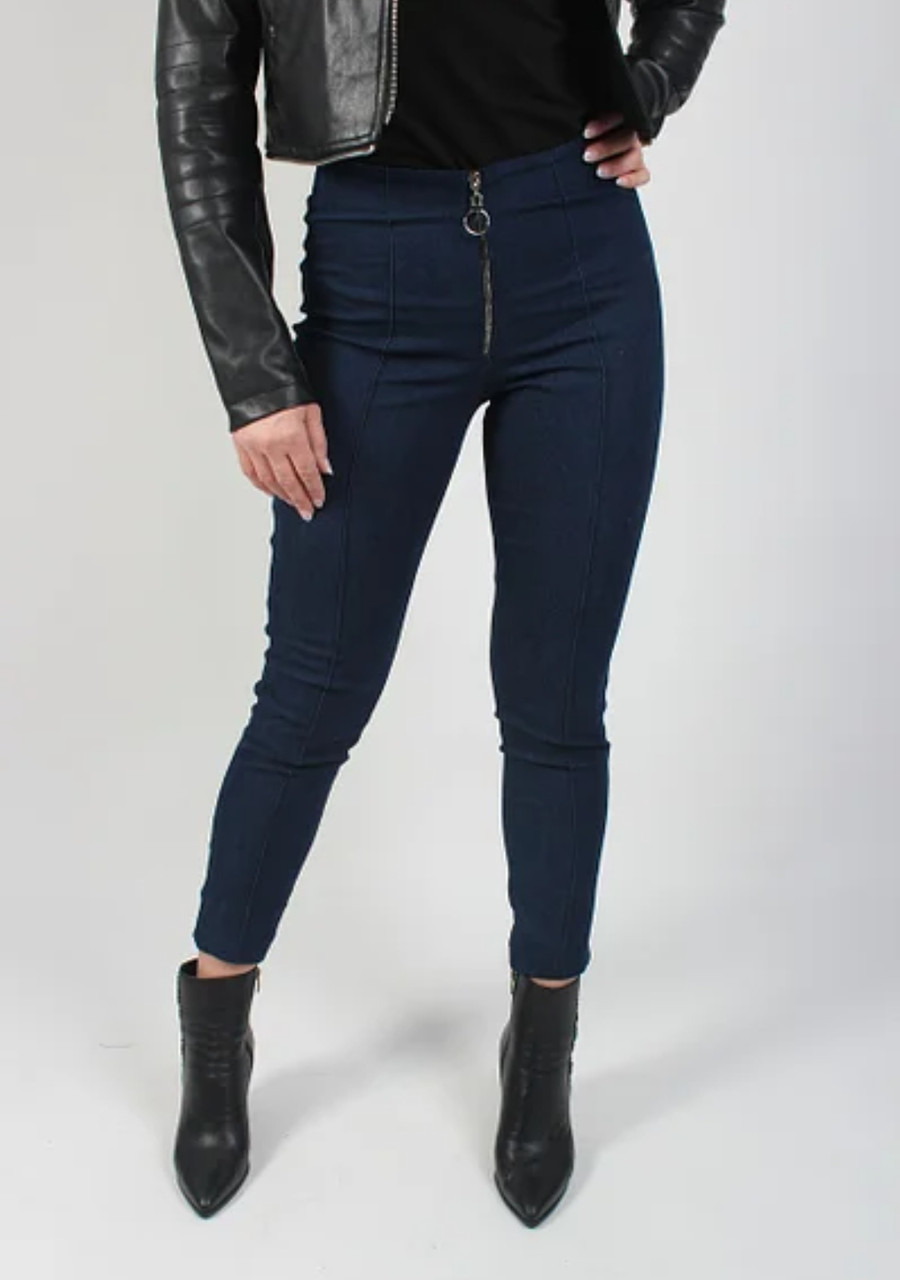 Лосини-легінси джинсові укорочені за кісточкою зі змійкою спереду завужені синього кольору L