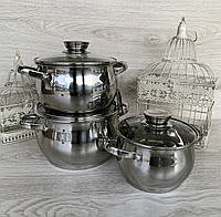 Набор кастрюль из нержавеющей стали Edenberg EB-1118 6 предметов | Набор кухонной посуды с толстым дном
