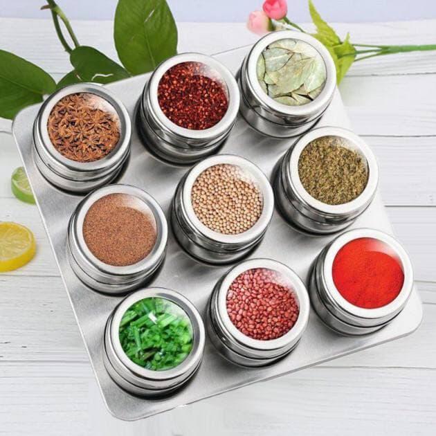 Набір ємностей для спецій на магнітах 9 шт. із підставкою Edenberg EB-3500 Спецівник із неіржавкої сталі, фото 1