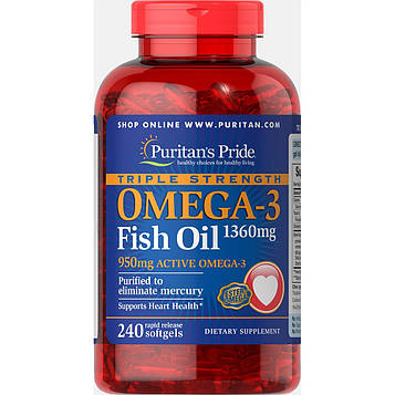 Омега-3 - Puritan's Pride Omega-3 950 mg Active Omega-3 /240 softgels
