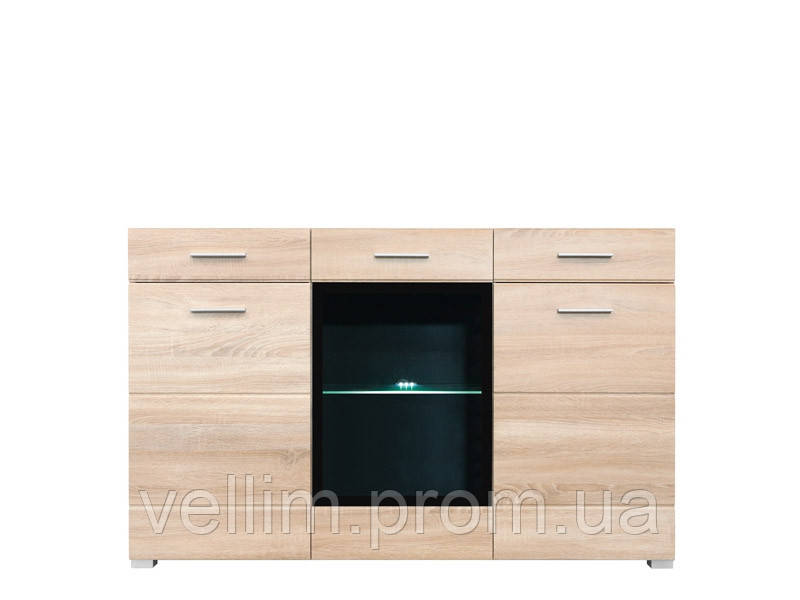 Комод зі склом Gerbor Вушер KOM1W2D2S 150×93,5×45 дуб сонома