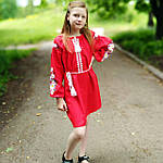 Дитяче вишите плаття "Сара" на червоному льоні, фото 2