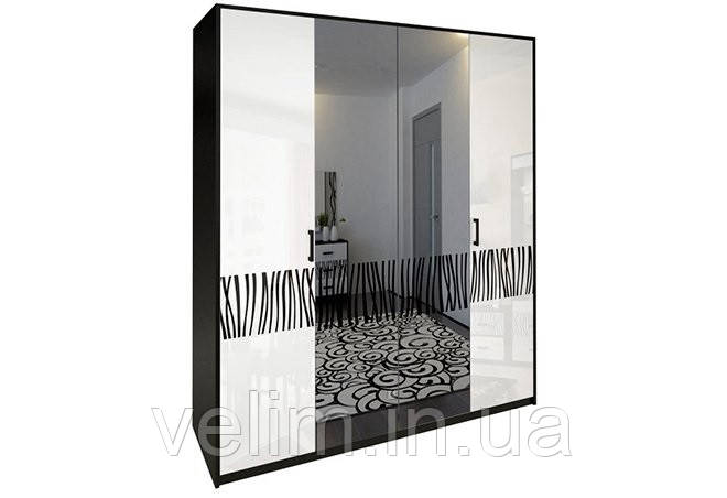 Шафа MiroMark Терра 4Д (дзеркало) 183х212,5х55 чорний/білий глянець