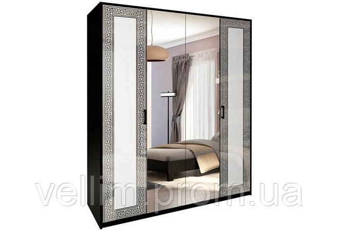 Шафа MiroMark Віола 4Д (дзеркало) 183х212,5х55 чорний/білий глянець