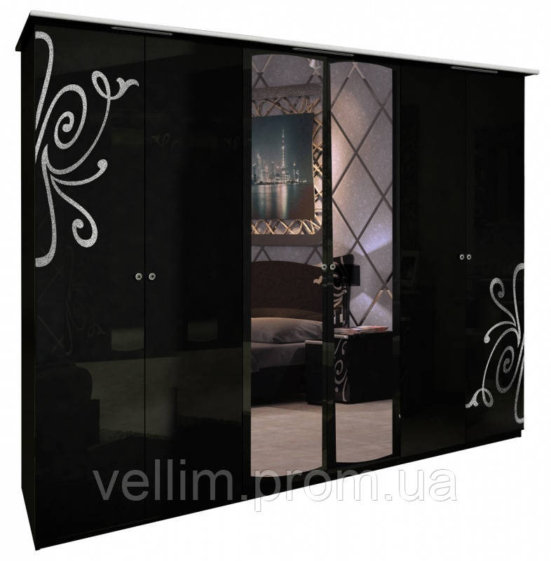 Шафа MiroMark Богема 6Дз 274х212,5х63 чорний глянець