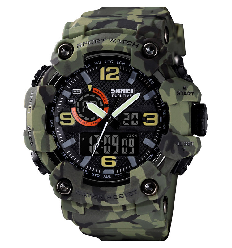 Skmei 1520 чоловічий спортивний годинник зелений камуйляж