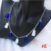 Украшения с мишками ожерелье, цвет синий + белый - длина 48см, смола, цинковый сплав