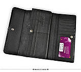 Гаманець жіночий з натуральної шкіри. Жіноче Портмоне. Шкіряний жіночий гаманець Чорний клатч, фото 3