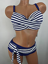 ОПТ Гарний купальник анжеліка зйомні брителі Sisianna 317012 46-54 синій-білий на 48 50 52 54 56 розмір, фото 3