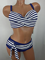 ОПТ Гарний купальник анжеліка зйомні брителі Sisianna 317012 46-54 синій-білий на 48 50 52 54 56 розмір, фото 2
