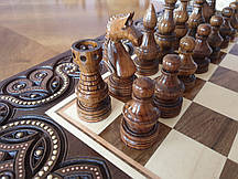 Шахи дерев'яні різьблені(набір 3 в 1 шахи, шашки, нарди) 56×56см