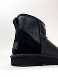 Жіночі зимові UGG Classic II Mini Black Leather, чорні шкіряні уггі класік 2 міні жіночі черевики угі зимові, фото 6