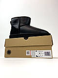 Жіночі зимові UGG Classic II Mini Black Leather, чорні шкіряні уггі класік 2 міні жіночі черевики угі зимові, фото 3