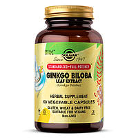 Экстракт Листьев Гинкго Билобы, Ginkgo Biloba Leaf Extract, Solgar, 60 гелевых капсул