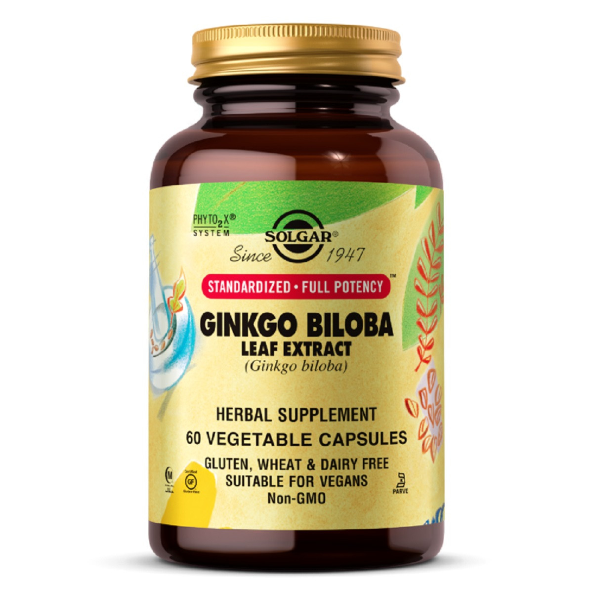 Экстракт Листьев Гинкго Билобы, Ginkgo Biloba Leaf Extract, Solgar, 60 гелевых капсул - фото 1 - id-p1346343793