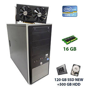 ATX Tower / Intel Core i7-860 (4 (8) ядра по 2.8 - 3.46 GHz) / 16 GB DDR3 / 120 GB SSD NEW + 500 GB HDD / AMD, фото 1