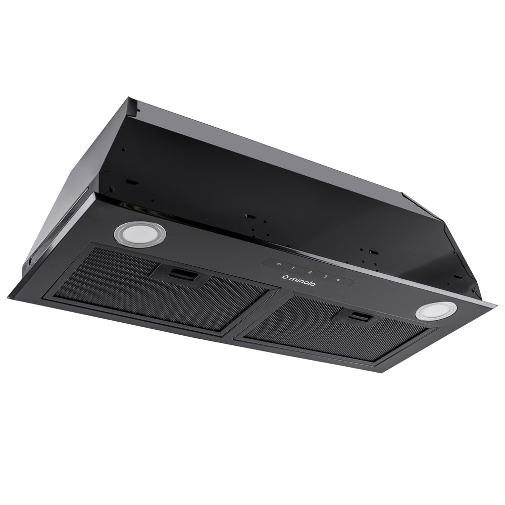 Чорна сенсорна потужна витяжка для кухні Minola HBS 7652 BL 1000 LED, вбудована в шафу, 72 см, фото 1