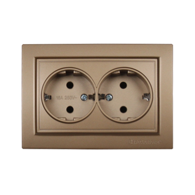 Розетка подвійна з заземленням Розкішно золотий Enzo 16A IP22 EH-2111-LG