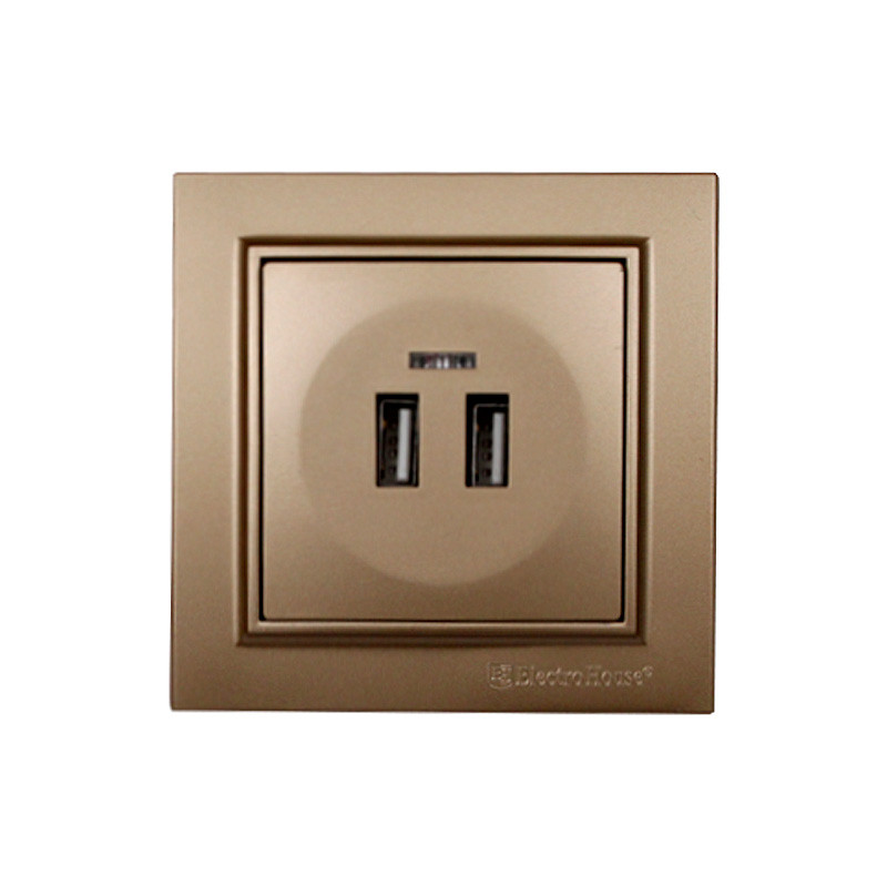 Розетка USB (2 порти) Розкішно золотий Enzo 2A IP22 EH-5320-LG