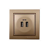 Розетка USB (2 порти) Розкішно золотий Enzo 2A IP22 EH-5320-LG