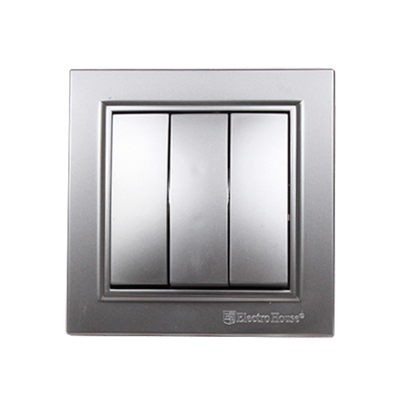 Вимикач потрійний Срібний камінь Enzo IP22 EH-2185-ST