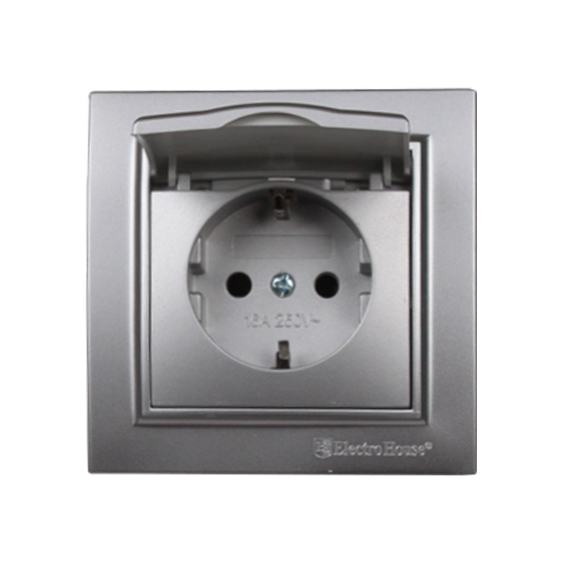 Розетка з кришкою Срібний камінь Enzo 16A IP22 EH-2116-ST