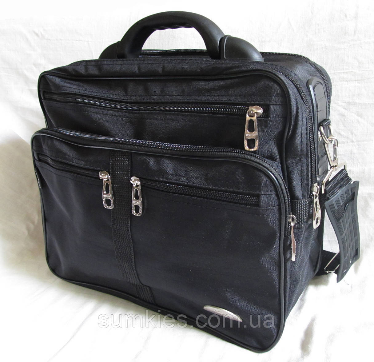 Чоловіча сумка es25275 чорна полукаркасна з розширенням через плече портфель А4 35х29х20+3см