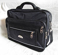 Мужская сумка es2513 черная полукаркасная через плечо прочный портфель 35х27см