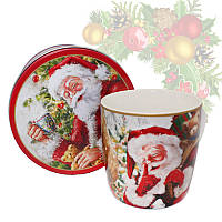 Кружка фарфоровая с новогодним рисунком в металлической коробке«Santa Claus», h-9 см, 375 мл (880-9043.1)