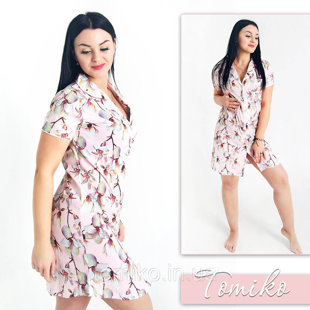 Халат-сорочка шовкова на ґудзиках. Жіночий халат на гудзиках, фото 1