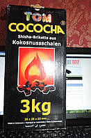 Вугілля для кальянів кокосове "Tom Cococha". 3 кг.  25 х 25 х 25 мм брикети.