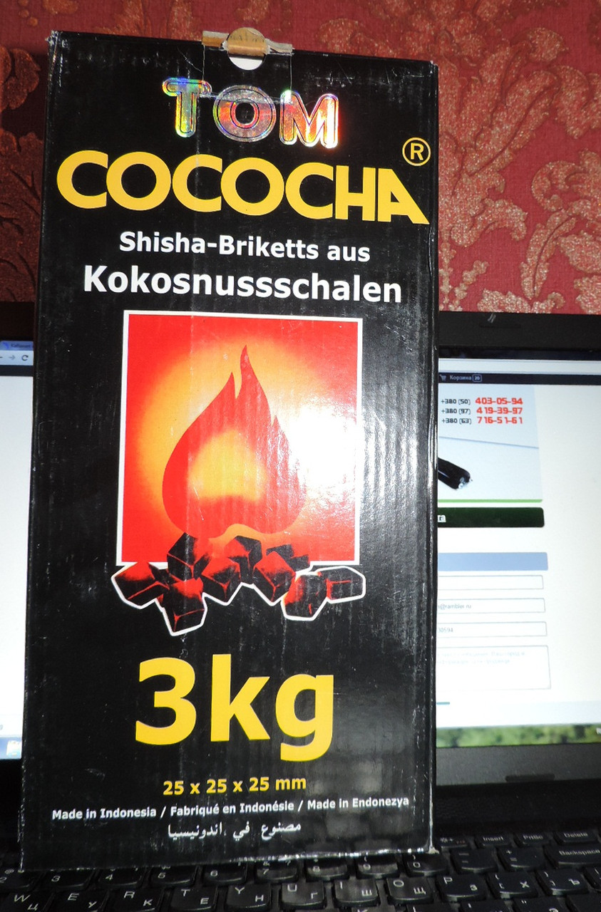 Уголь для кальянов кокосовый "Tom Cococha". 3 кг. 25 х 25 х 25 мм брикеты. - фото 1 - id-p193187249