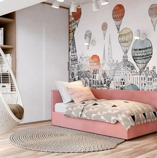 Ліжко односпальне для підлітка ліжка дитячі спальні з м`якою спинкою сучасні дитячі ліжка Оушен без підйомного механізму