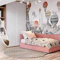 Ліжко односпальне для підлітка ліжка дитячі спальні з м`якою спинкою сучасні дитячі ліжка Оушен без підйомного механізму