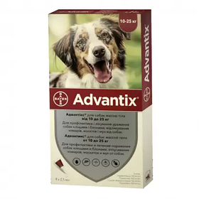 Краплі від заражень екто паразитами для собак 10-25кг Bayer Advantix (Адвантікс) ціна за 1 піпетку 2,5мл