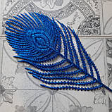 Гілка новорічна з ажурними листками в блискітках - синяч 30 см, фото 2