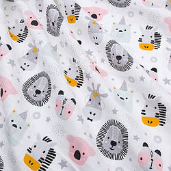 Муслін у квадратики "Сіро-рожеві мордочки тварин", ширина 160 см