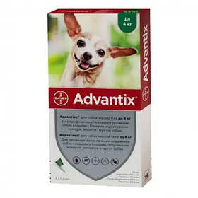 Краплі від заражень екто паразитами для собак до 4кг Bayer Advantix (Адвантікс) ціна за 1 піпетку 0,4мл