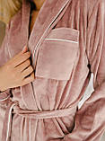 Жіноча велюрова піжама з поясом V. Velika пудра рожева, фото 3