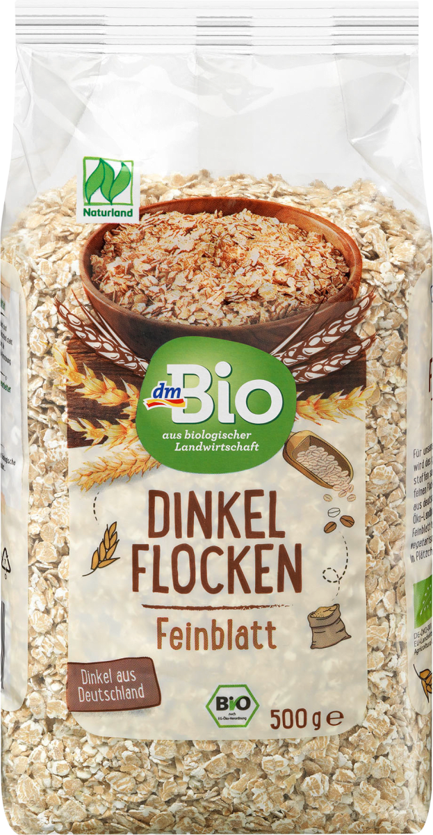 Органічні вівсяні пластівці dm Bio Dinkelflocken Naturland, 500 г