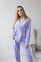 Жіноча велюрова піжама з поясом V. Velika лаванда світла
