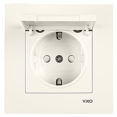 Розетка із заземленням та захисними шторками, з кришкою Viko Karre кремова (90960112)
