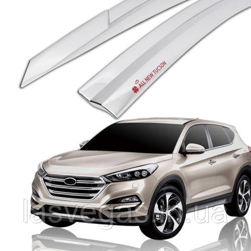 Дефлектори вікон, вітровики хромовані Hyundai Tucson 2015-2021 (Autoclover D623), фото 1
