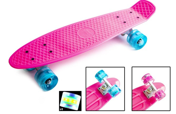 Дитячий рожевий скейт-пенні борд Penny board для початківців з колесами, що світяться.
