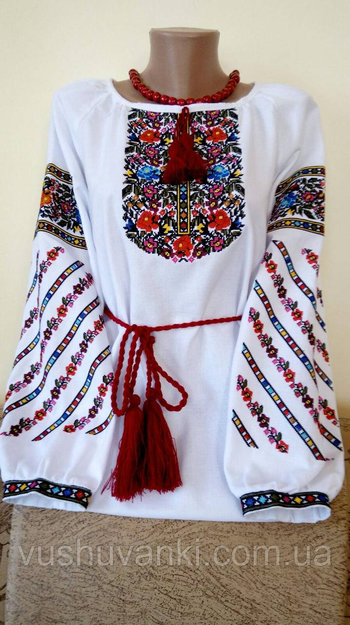 Українська вишиванка з Борщівським орнаментом на білому натуральному домотканому полотні "Борщівка"