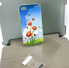 Чохол на iPhone 4, 4s накладка на бампер Pictures захисний силіконовий з принтом + захисна плівка