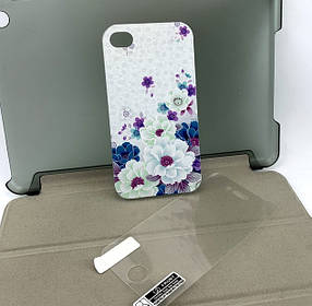 Чохол на iPhone 4, 4s накладка на бампер Pictures протиударний пластик з принтом + захисна плівка