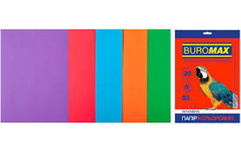 Набір кольорового паперу BUROMAX А4, 80г/м2, 5 кол., 20 арк., Intensiv - фото 1 - id-p1346588954